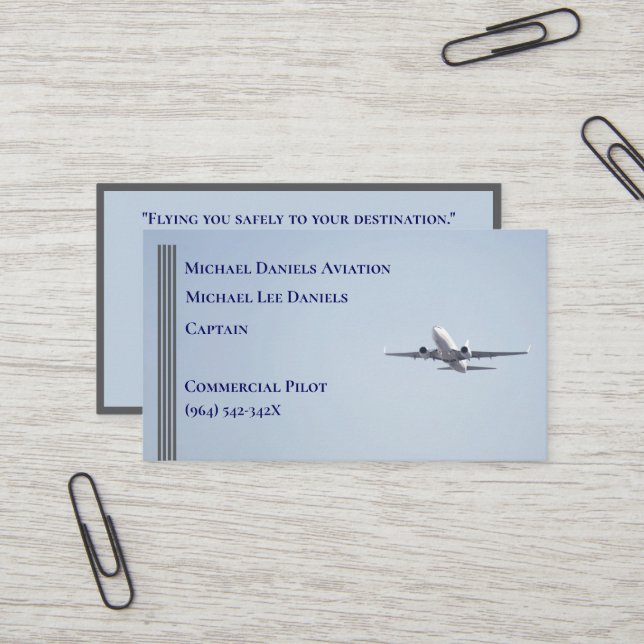 Graue Streifen Kommerzieller Flugzeugkapitän Pilot Visitenkarte (Vorderseite/Rückseite Beispiel)