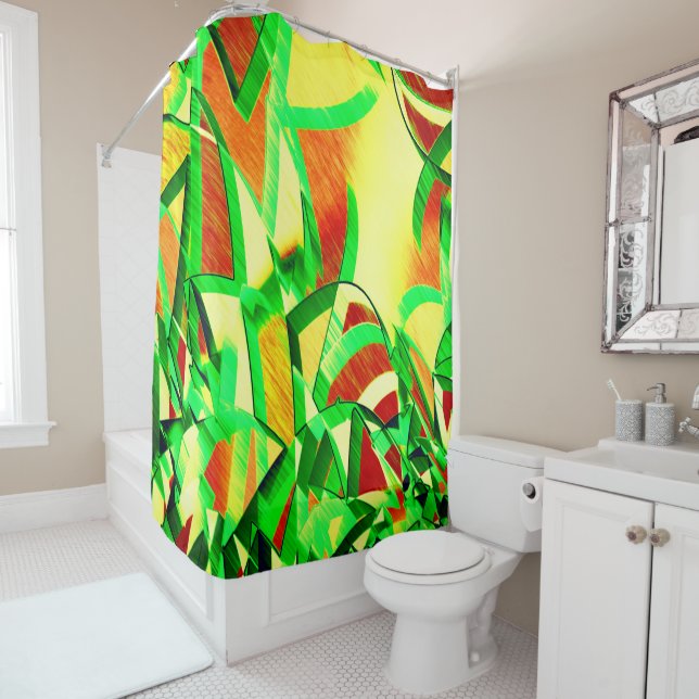 Graue Streifen über rotes Bild mit Drizzle Duschvorhang (Beispiel)