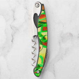 Graue Streifen über rotes Bild mit Drizzle Kellnermesser