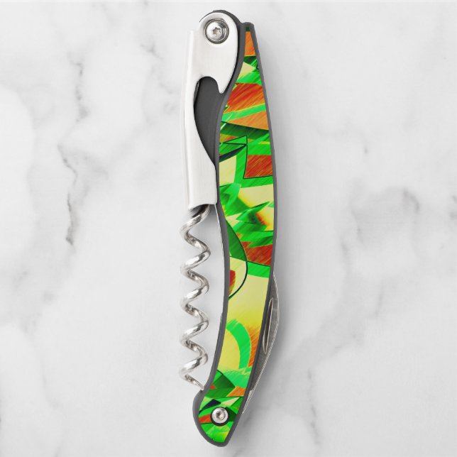 Graue Streifen über rotes Bild mit Drizzle Kellnermesser (Vorderseite)