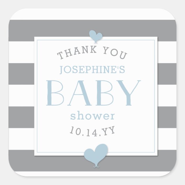 Graue Stripe Babydusche Vielen Dank Quadratischer Aufkleber (Vorderseite)