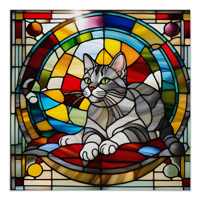 Graue Tabby-Buntglas Poster (Vorderseite)