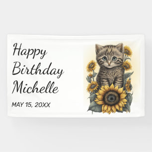 Graue Tabby-Kätzchen Katze Sonnenblumen Alles Gute Banner