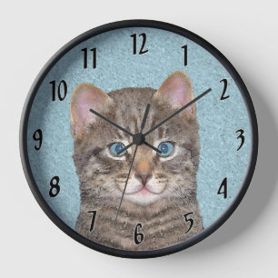 Graue Tabby-Katze Malerei - Süße originelle Katzen Uhr