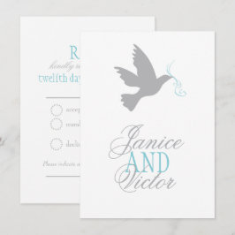 Graue Taube blaue Band formale Hochzeit RSVP Einladung