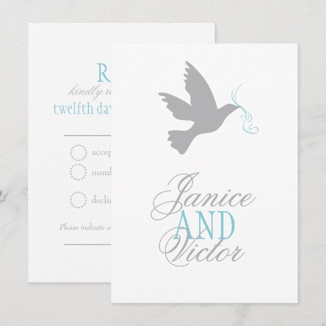 Graue Taube blaue Band formale Hochzeit RSVP Einladung (Vorne/Hinten)