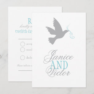 Graue Taube blaue Schleife formelle Hochzeits-RSVP Einladung