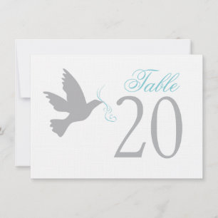 Graue Taube mit blauen Hochzeitstischnummern Einladung