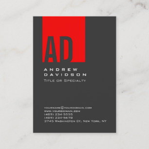 Graue Trend Red Strip Monogram White Business Card Visitenkarte