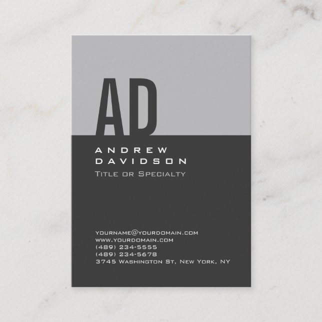 Graue Trendy Strip Monogram White Business Card Visitenkarte (Vorderseite)