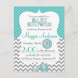 Graue und Aquamarine Babydusche Einladung