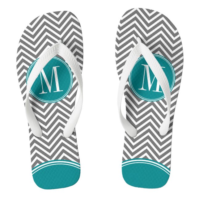 Graue und Aquamarine Chevronen mit benutzerdefinie Flip Flops (Fußbett)