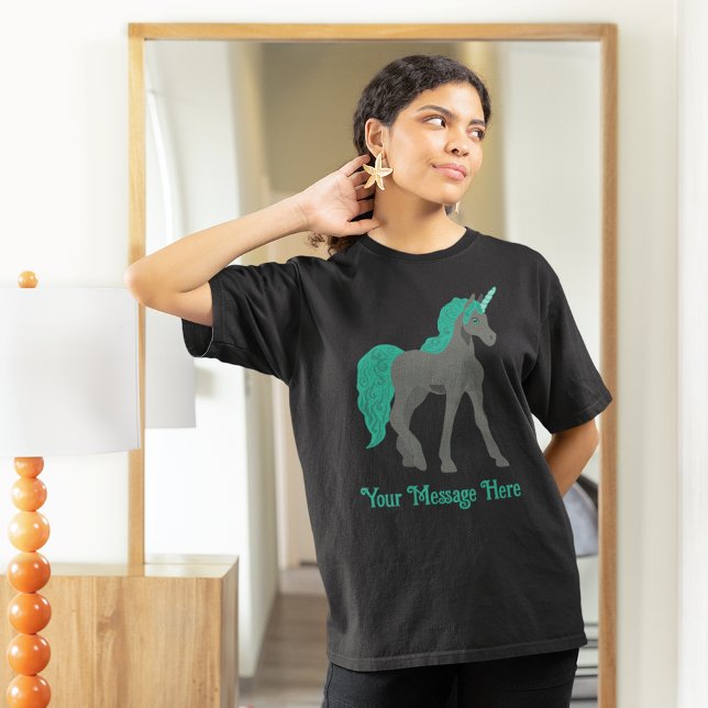 Graue und Aquamarine Einhorn Personalisiert T-Shirt (Von Creator hochgeladen)