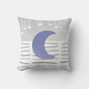 Graue und blaue Mond- und Sternenkissen Kissen