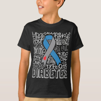 Graue und blaue Ribbon Typografie Typ 1 Diabetes A T-Shirt