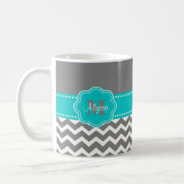 Graue und blaue Zickzack personalisierte Tasse