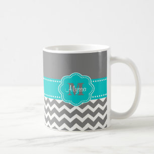 Graue und blaue Zickzack personalisierte Tasse