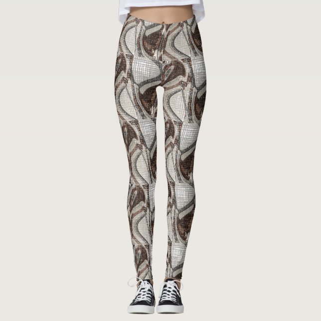 Graue und braune Abstrakte Kunst Leggings (Vorderseite)