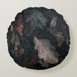 Graue und braune verwitterte Blätter Rundes Kissen