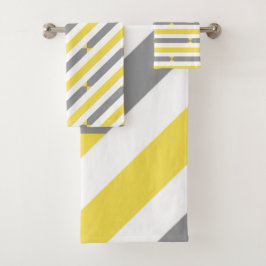 Graue und gelbe diagonale kleine Streifen Badhandtuch Set