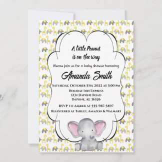 Graue und gelbe Elefant und Giraffe Babydusche Einladung