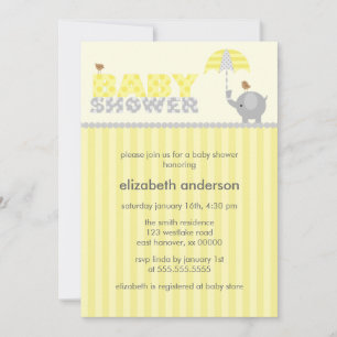 Graue und gelbe Elefantendusche Einladung