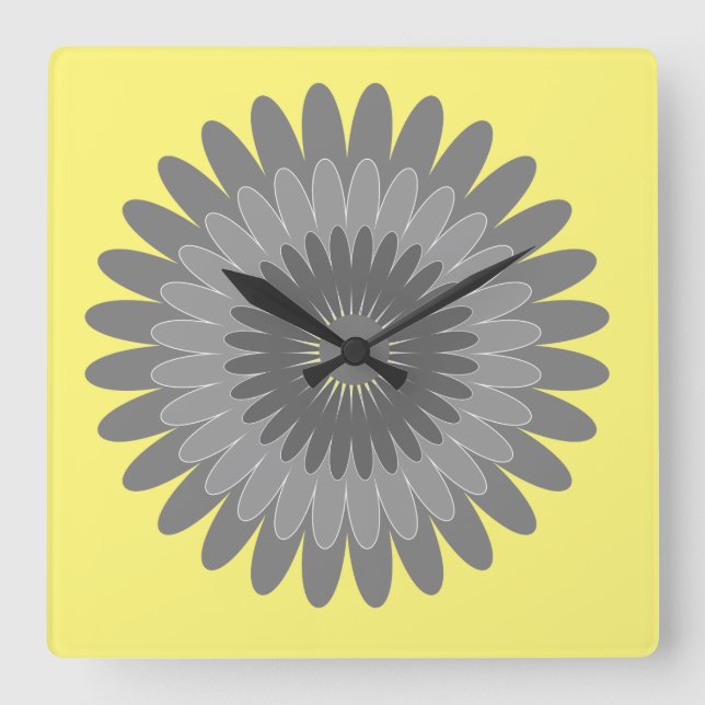 graue und gelbe Farbe, Quadratische Wanduhr (Vorderseite)