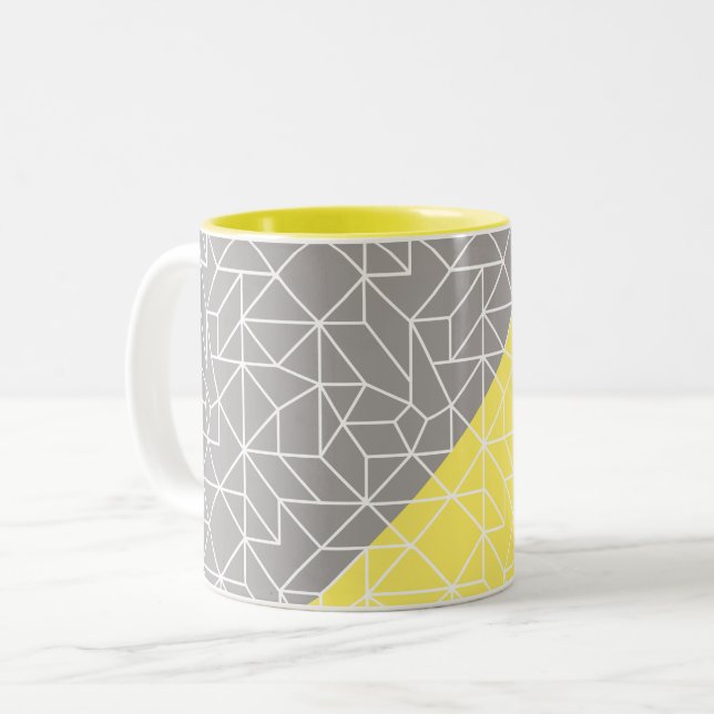 Graue und gelbe geometrische Zwei-Tone-Tasse Zweifarbige Tasse (Vorderseite Links)