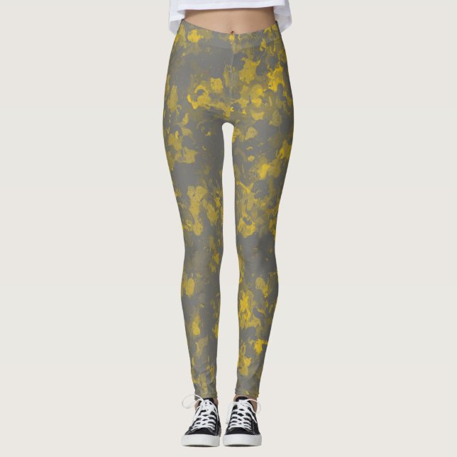 Graue und gelbe Paint Splashes Leggings (Vorderseite)