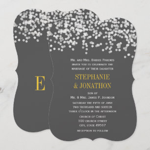 Graue und gelbe romantische Abend-Hochzeit Einladung