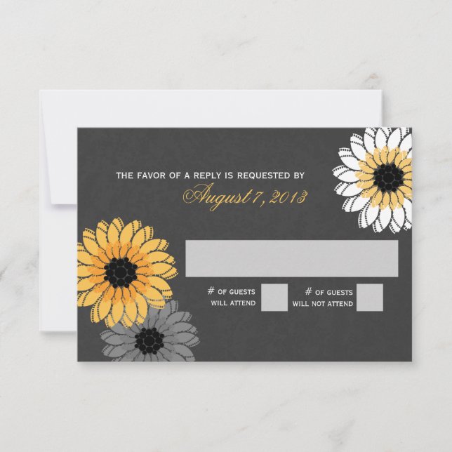 Graue und gelbe Schiefergelenke und Blume Ansprech RSVP Karte (Vorderseite)