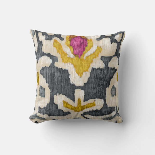 Graue und gelbe Tribal-Ikat Kissen (Vorderseite)