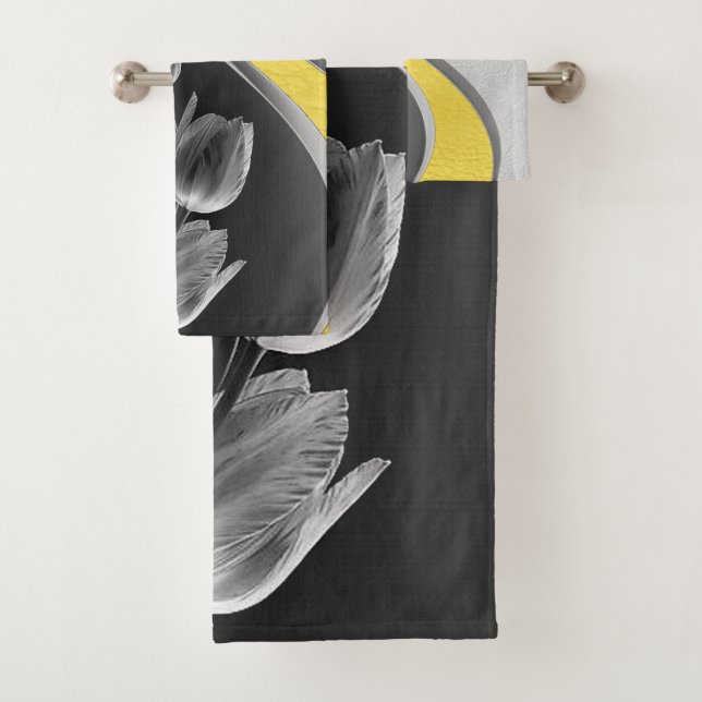 Graue und gelbe Tulpen Blume 2021 Badhandtuch Set (Insitu)