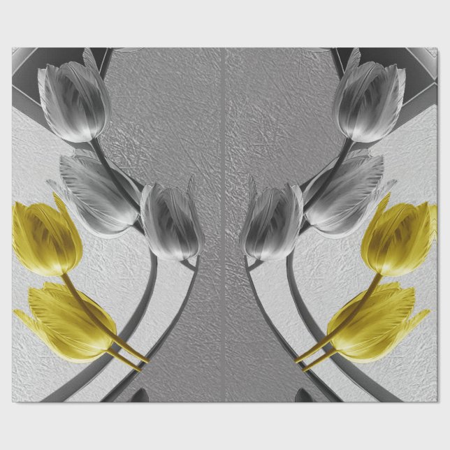 Graue und gelbe Tulpen Blume 2021 Geschenkpapier (Saum)
