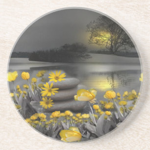 Graue und gelbe Tulpen, Gänse mit Sonnenuntergang Getränkeuntersetzer
