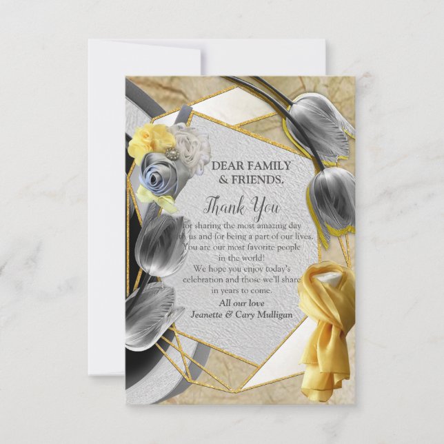 Graue und gelbe Tulpen mit Textur RSVP Karte (Vorderseite)