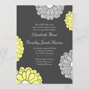 Graue und gelbe Zinnia Blume Hochzeitsreise Einladung