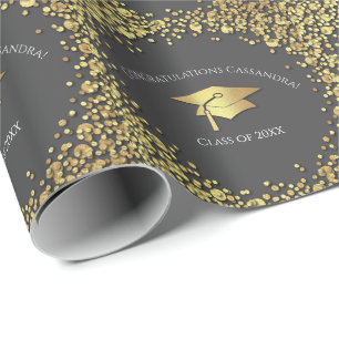 Graue und goldene Abschlussfeier Geschenkpapier