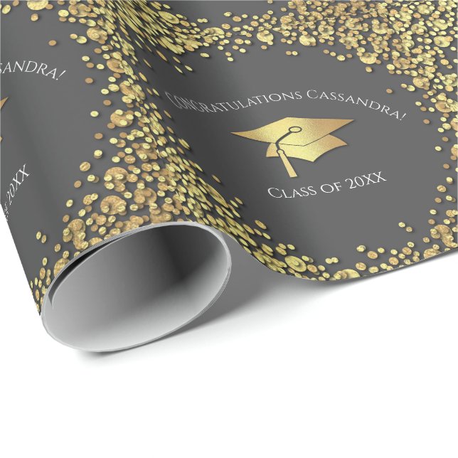 Graue und goldene Abschlussfeier Geschenkpapier (Rolleneckpunkt)