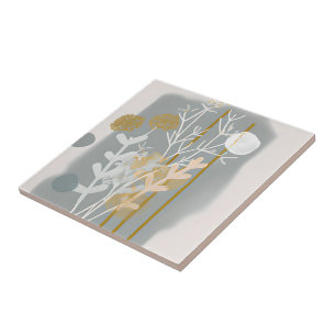 Graue und goldene abstrakte botanische minimalisti fliese