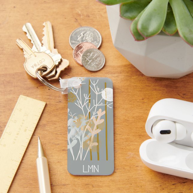 Graue und goldene abstrakte botanische Minimalkuns Schlüsselanhänger (Schreibtisch)