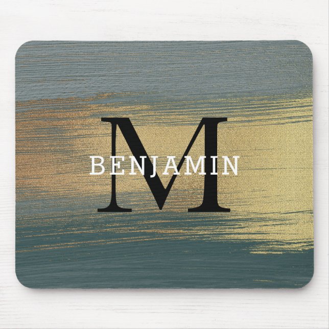 Graue und goldene Abstrakte Monogram für Männer Mousepad (Vorne)