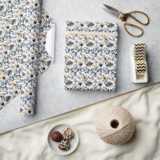 "Graue und goldene Blumen Geschenkpapier