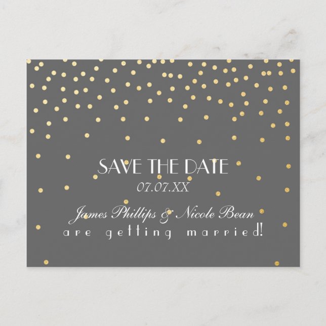Graue und goldene Foilpunkte Save the Date Postkar Ankündigungspostkarte (Vorderseite)