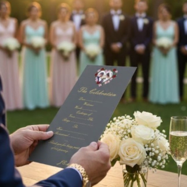 Graue und goldene Hochzeitsprogramm - Florales Her (Von Creator hochgeladen)