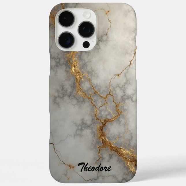 Graue und goldene Marmor iPhone 16 Pro Max Hülle (Rückseite)
