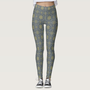 Graue und goldene Schneeflocken Weihnachtsmuster Leggings