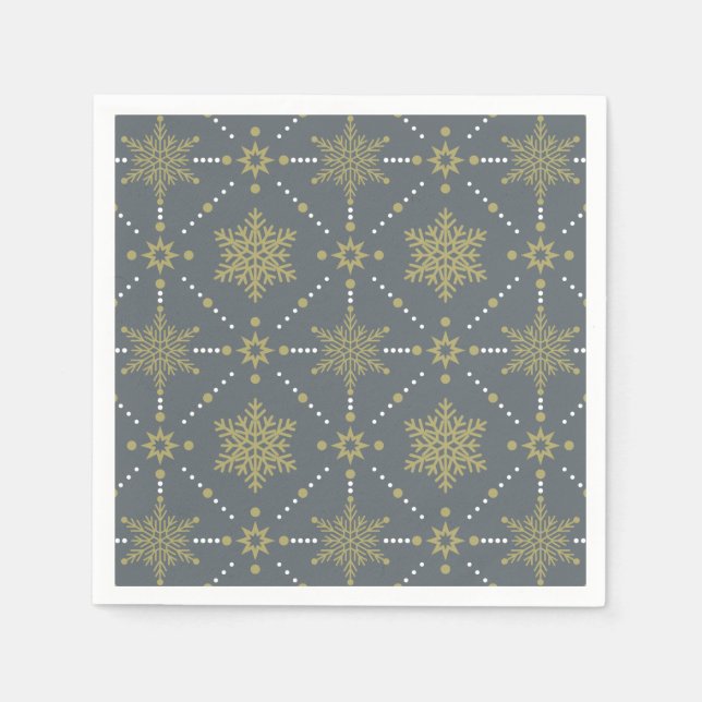 Graue und goldene Schneeflocken Weihnachtsmuster Serviette (Vorderseite)