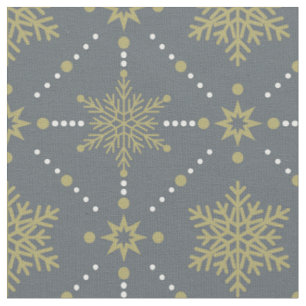 Graue und goldene Schneeflocken Weihnachtsmuster Stoff