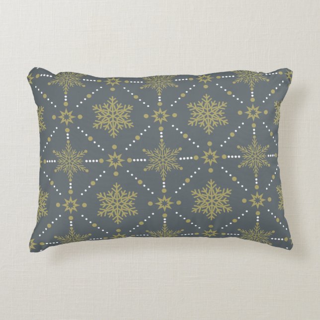 Graue und goldene Schneeflocken Weihnachtsmuster Zierkissen (Vorderseite)